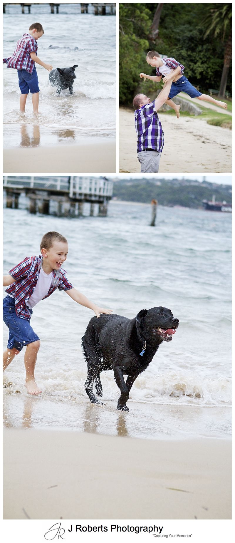 7 year old boy having fun at the beach - sydney family portrait photographer 
